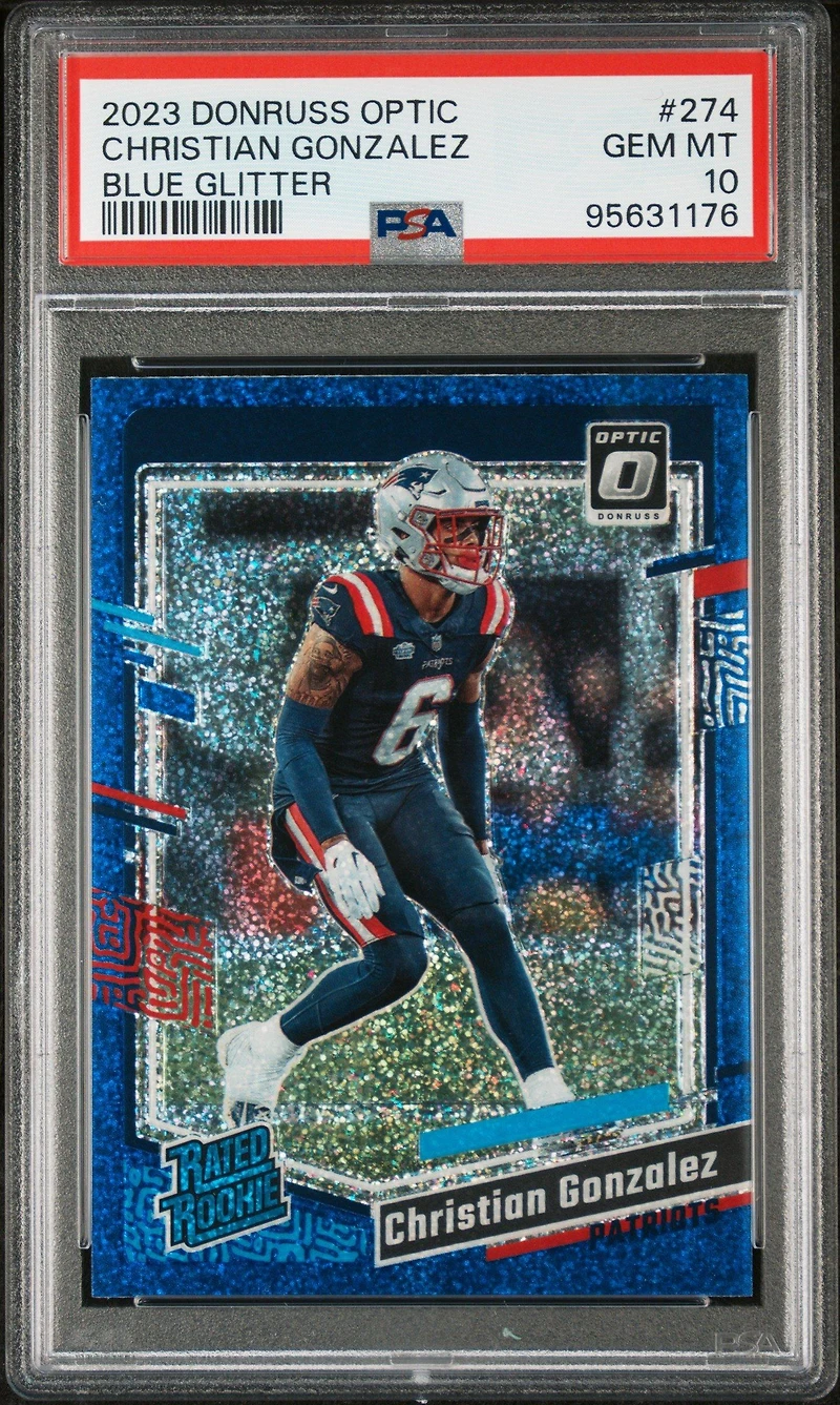 2023 Panini Donruss Optic 274 Christian Gonzalez Blue Glitter PSA 10