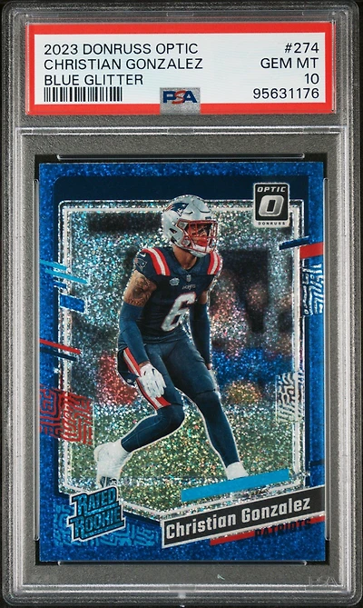 2023 Panini Donruss Optic 274 Christian Gonzalez Blue Glitter PSA 10