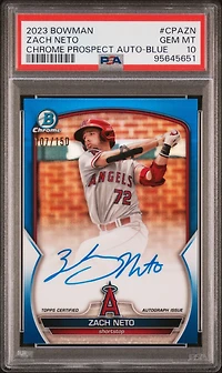 2023 Bowman Chrome Prospect Autographs Cpazn Zach Neto Blue Refractor PSA 10