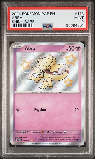 2024 Pokemon Paf En-paldean Fates 148 Abra Shiny Rare PSA 9