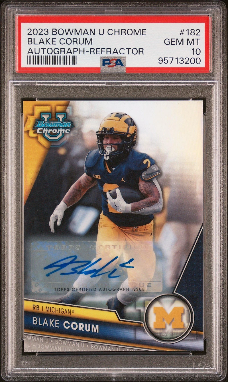 2023 Bowman University Chrome 182 Blake Corum Autograph-refractor PSA 10