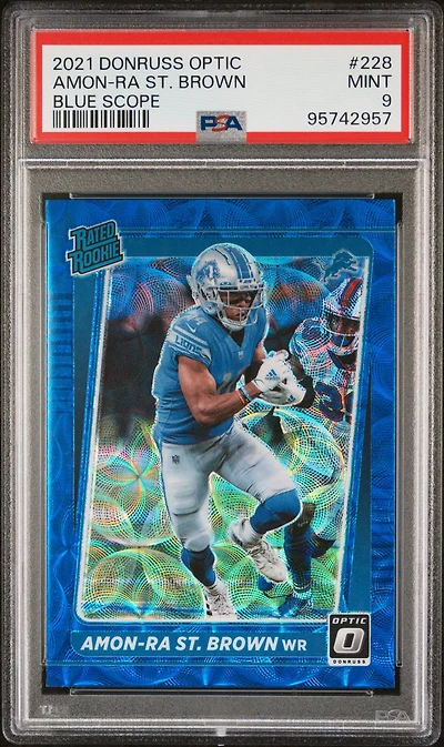 2021 Panini Donruss Optic 228 Amon-ra St. Brown Blue Scope PSA 9