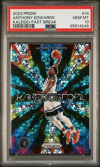2023 Panini Prizm Kaleidoscopic 14 Anthony Edwards Fast Break PSA 10