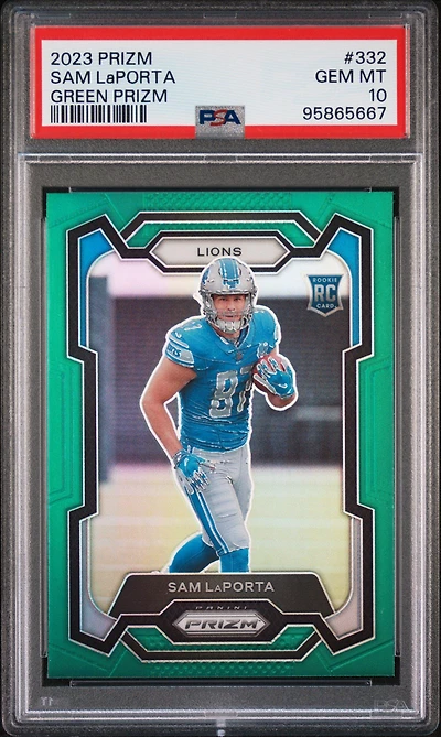 2023 Panini Prizm 332 Sam Laporta Green Prizm PSA 10