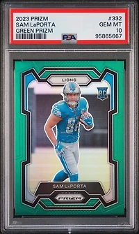 2023 Panini Prizm 332 Sam Laporta Green Prizm PSA 10
