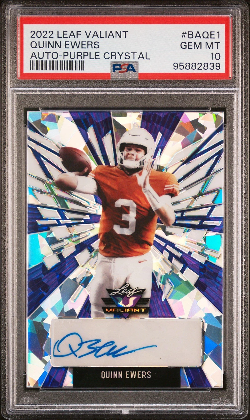 2022 Leaf Valiant Autographs Baqe1 Quinn Ewers Purple Crystal PSA 10