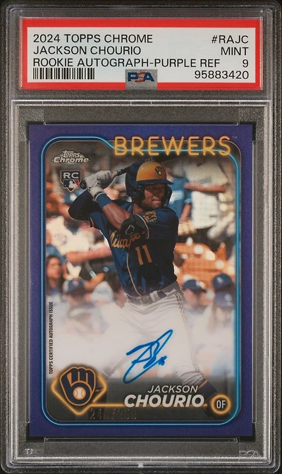 2024 Topps Chrome Rookie Autographs Rajc Jackson Chourio Purple Refractor PSA 9