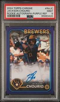 2024 Topps Chrome Rookie Autographs Rajc Jackson Chourio Purple Refractor PSA 9