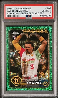 2024 Topps Chrome 207 Jackson Merrill Variation-green Speckle Refractor PSA 10