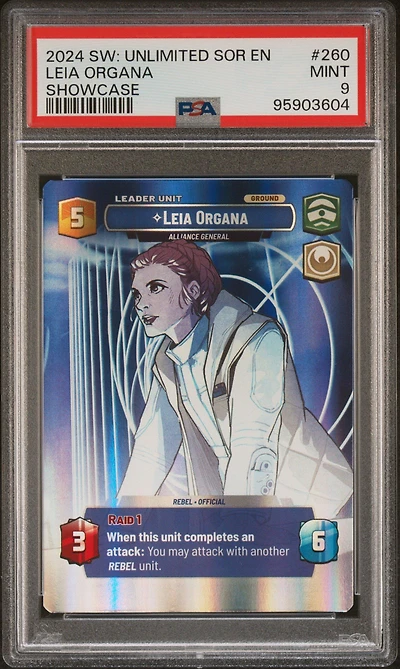 2024 Star Wars: Unlimited Spark Of Rebellion 260 Leia Organa, Alliance General Showcase PSA 9