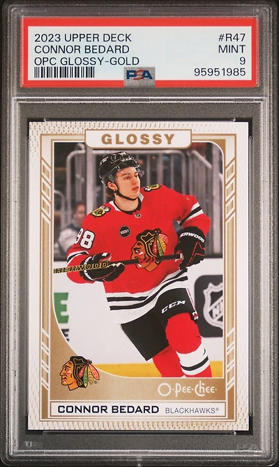 2023 Upper Deck O-pee-chee Glossy R47 Connor Bedard Gold PSA 9