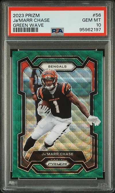 2023 Panini Prizm 56 Ja'marr Chase Green Wave PSA 10
