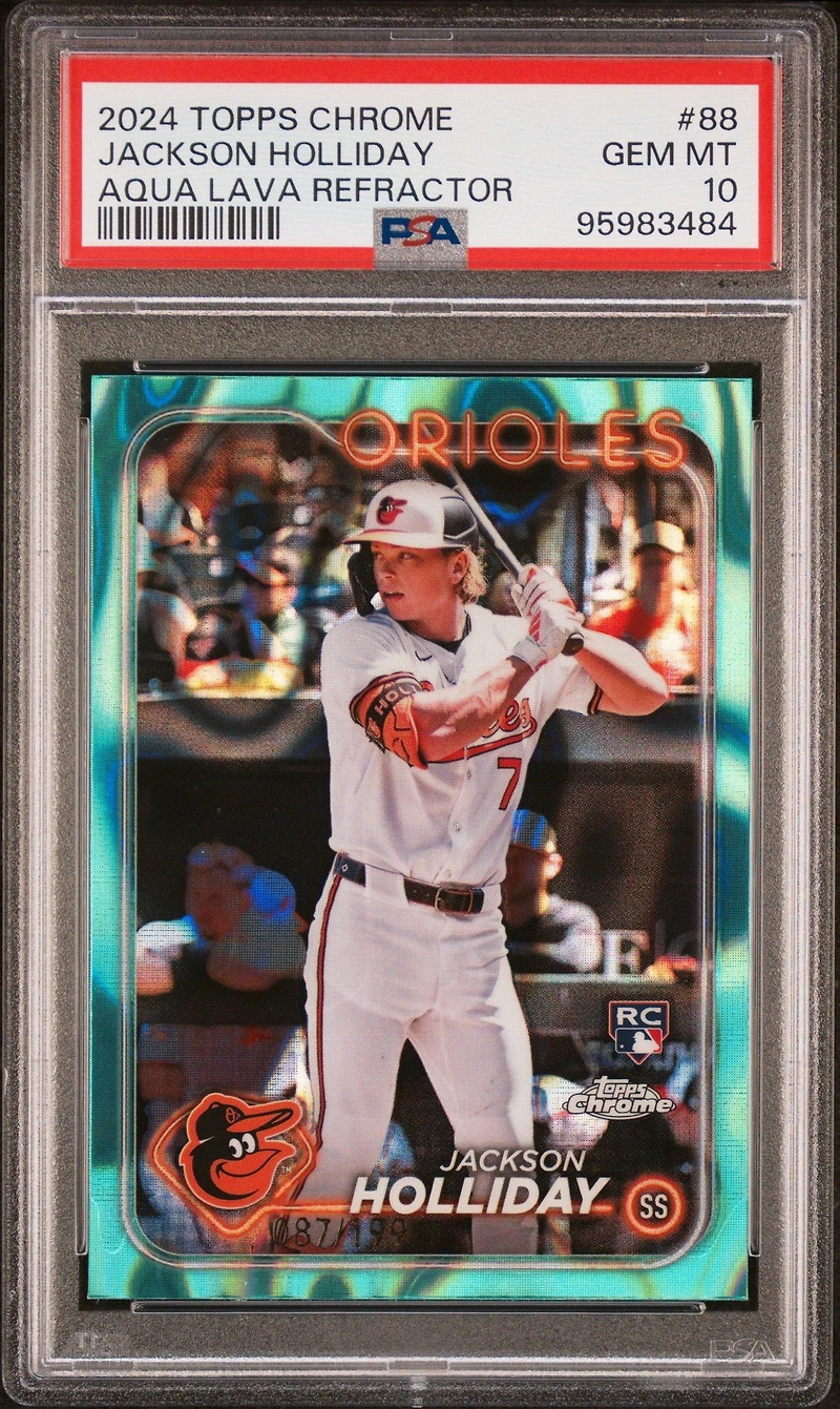 2024 Topps Chrome 88 Jackson Holliday Aqua Lava Refractor PSA 10