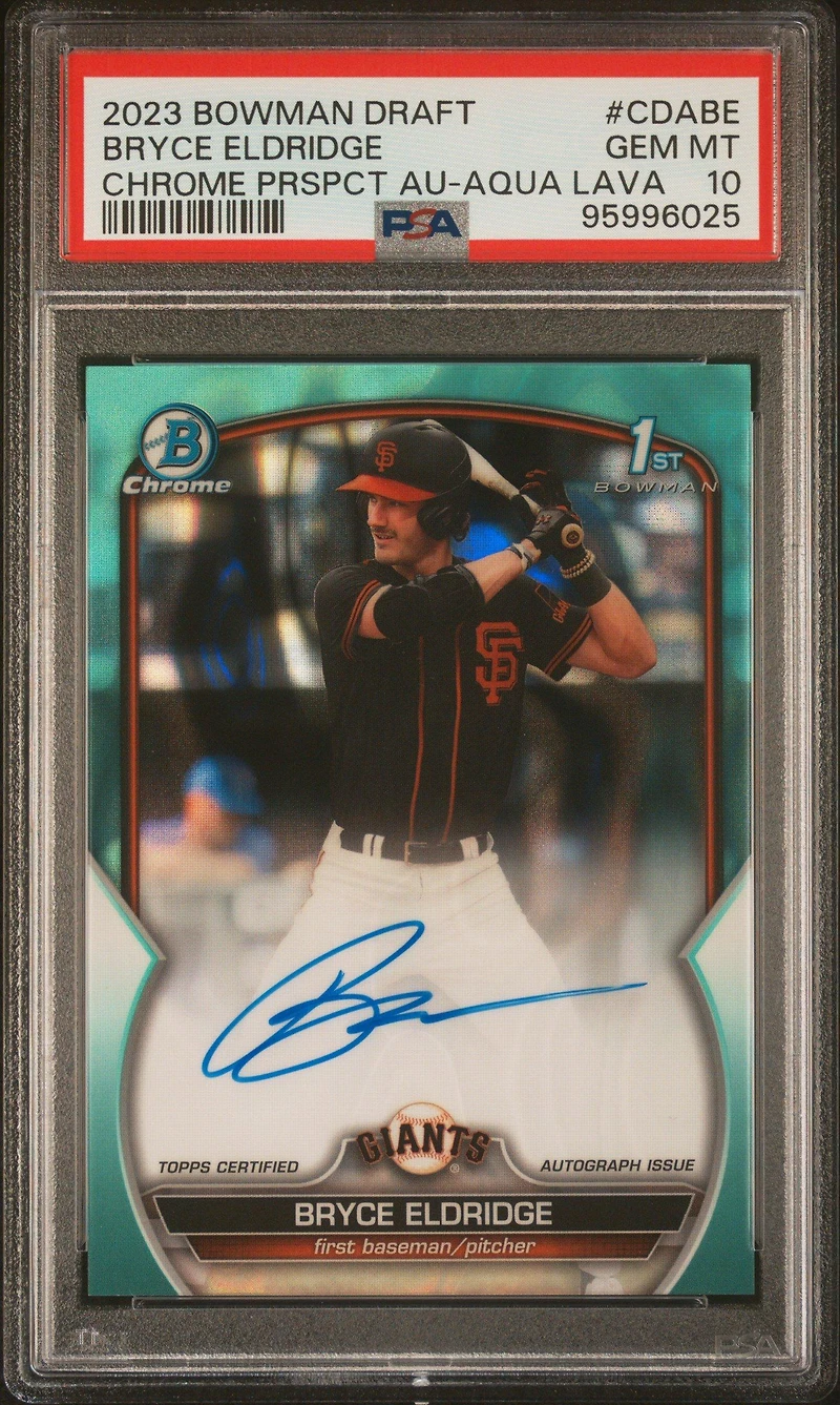 2023 Bowman Draft Chrome Prospect Autograph Cdabe Bryce Eldridge Aqua Lava PSA 10