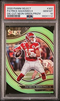 2020 Panini Select 302 Patrick Mahomes Ii Die-cut Neon Green Prizm PSA 10