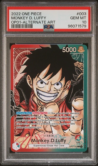 2022 One Piece Op01-romance Dawn 003 Monkey D. Luffy Alternate Art PSA 10