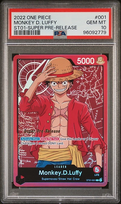2022 One Piece Starter Deck St01-straw Hat Crew 001 Monkey D. Luffy Super Pre-release PSA 10