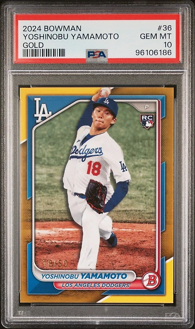 2024 Bowman 36 Yoshinobu Yamamoto Gold PSA 10