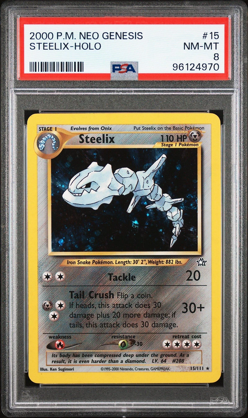 2000 Pokemon Neo Genesis 15 Steelix-holo PSA 8