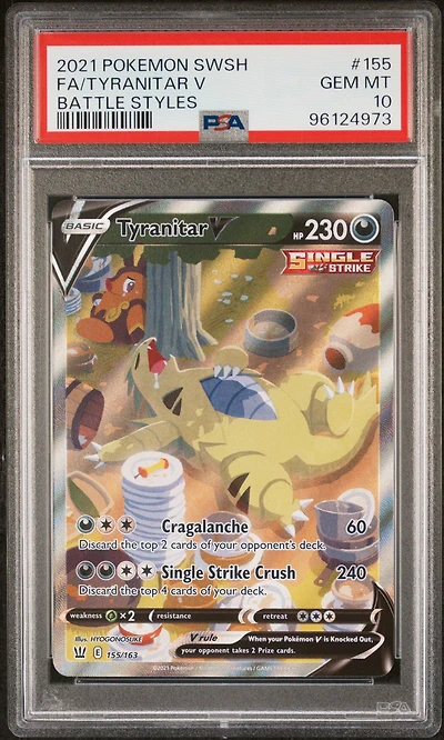 2021 Pokemon Sword & Shield Battle Styles 155 Full Art/tyranitar V PSA 10