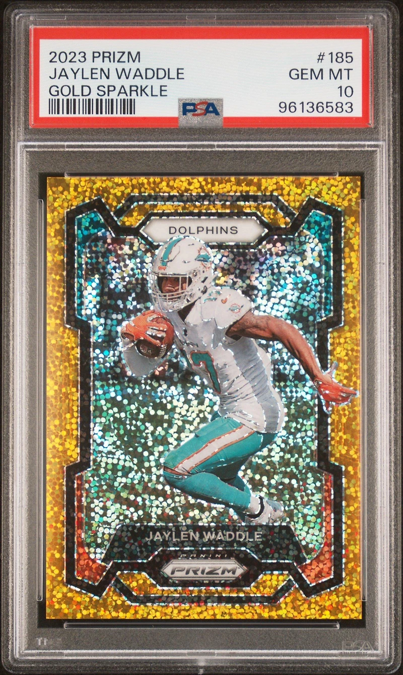 2023 Panini Prizm 185 Jaylen Waddle Gold Sparkle PSA 10