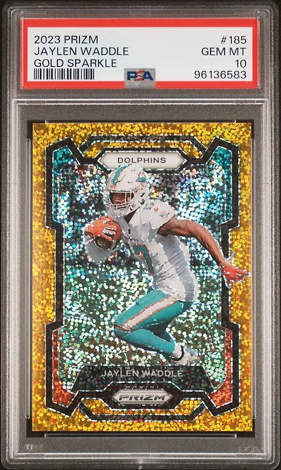 2023 Panini Prizm 185 Jaylen Waddle Gold Sparkle PSA 10