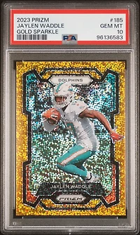 2023 Panini Prizm 185 Jaylen Waddle Gold Sparkle PSA 10