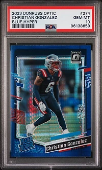 2023 Panini Donruss Optic 274 Christian Gonzalez Blue Hyper PSA 10