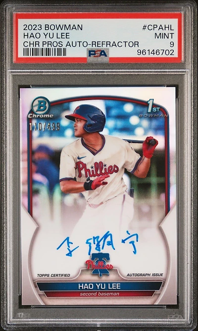 2023 Bowman Chrome Prospect Autographs Cpahl Hao Yu Lee Refractor PSA 9