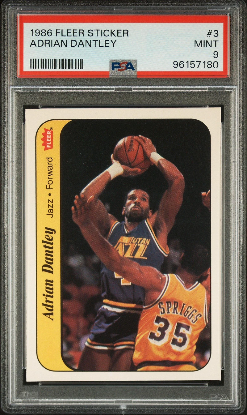 1986 Fleer Sticker 3 Adrian Dantley PSA 9