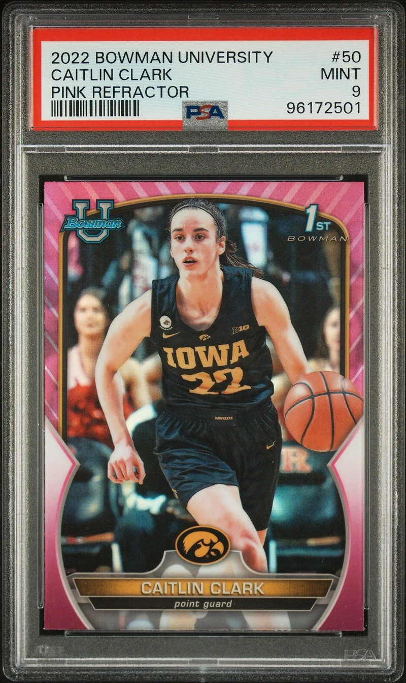 2022 Bowman Chrome University 50 Caitlin Clark Pink Refractor PSA