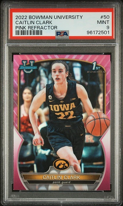 2022 Bowman Chrome University 50 Caitlin Clark Pink Refractor PSA