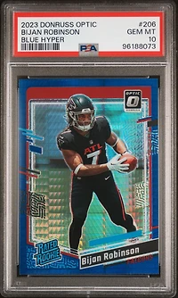 2023 Panini Donruss Optic 206 Bijan Robinson Blue Hyper PSA 10