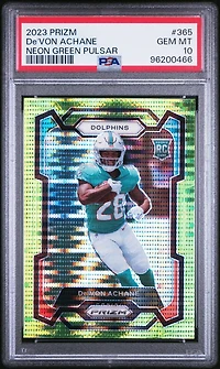 2023 Panini Prizm 365 De'von Achane Neon Green Pulsar PSA 10