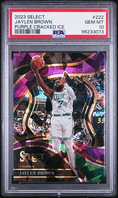 2023 Panini Select 222 Jaylen Brown Purple Cracked Ice PSA 10