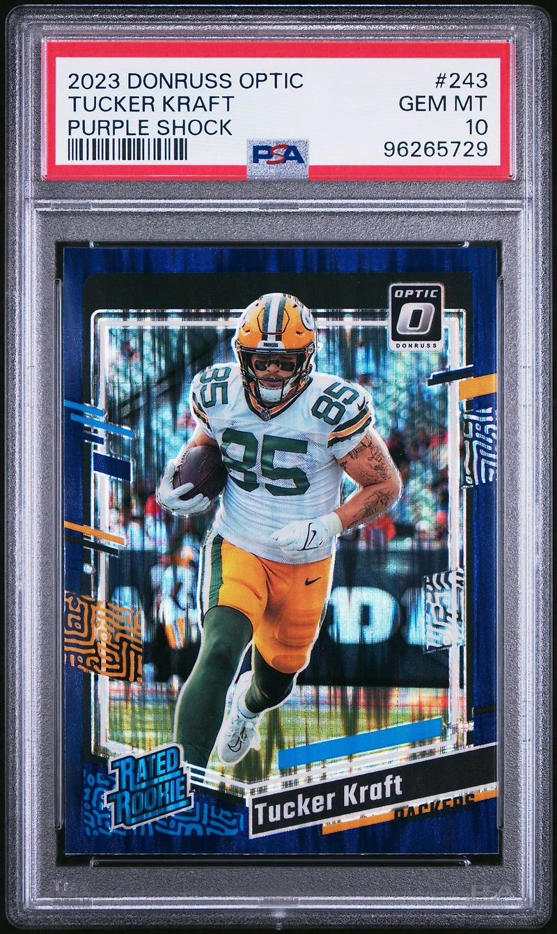 2023 Panini Donruss Optic 243 Tucker Kraft Purple Shock PSA 10