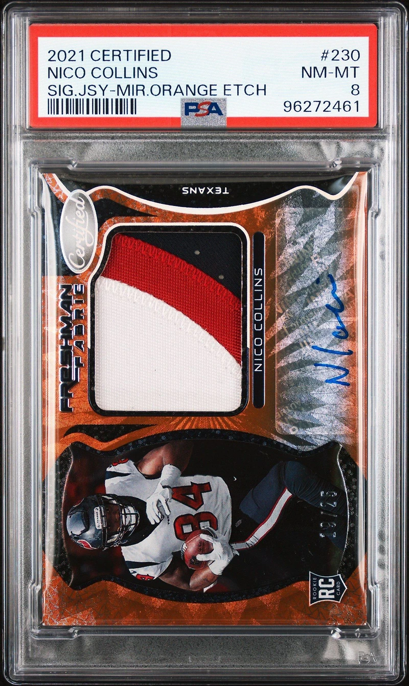 2021 Panini Certified 230 Nico Collins Signature Jersey-mirror Orange Etch PSA 8