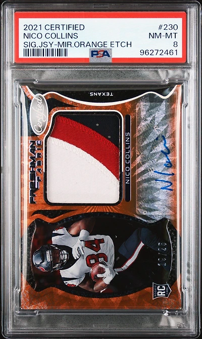 2021 Panini Certified 230 Nico Collins Signature Jersey-mirror Orange Etch PSA 8