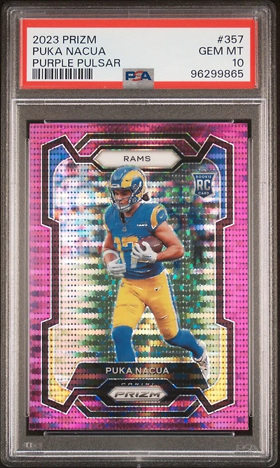 2023 Panini Prizm 357 Puka Nacua Purple Pulsar PSA 10