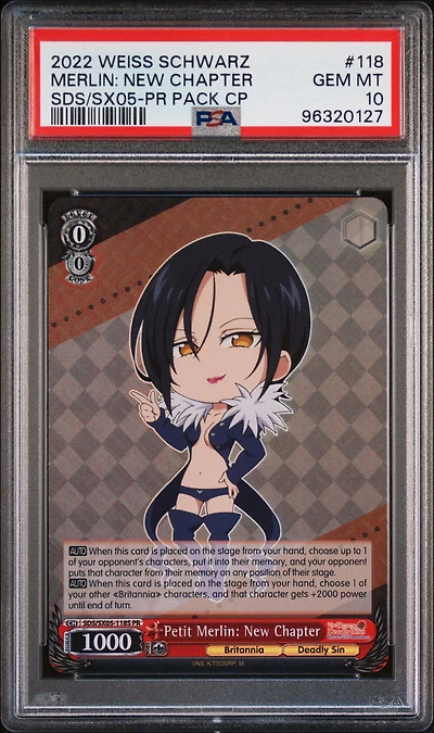 2022 Weiss Schwarz The Seven Deadly Sins: Revival Of The Commandments 118 Petit Merlin: New Chapter Tournament Store Assist Pr Pack Campaign PSA 10