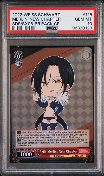 2022 Weiss Schwarz The Seven Deadly Sins: Revival Of The Commandments 118 Petit Merlin: New Chapter Tournament Store Assist Pr Pack Campaign PSA 10