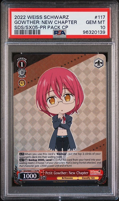 2022 Weiss Schwarz The Seven Deadly Sins: Revival Of The Commandments 117 Petit Gowther: New Chapter Tournament Store Assist Pr Pack Campaign PSA 10