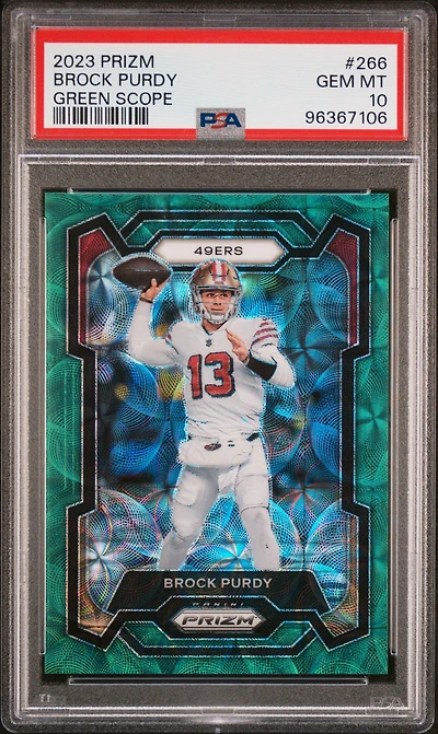2023 Panini Prizm 266 Brock Purdy Green Scope PSA 10