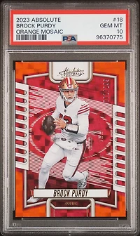 2023 Panini Absolute 18 Brock Purdy Orange Mosaic PSA 10