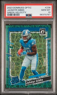2023 Panini Donruss Optic 236 Jahmyr Gibbs Green Velocity PSA 10