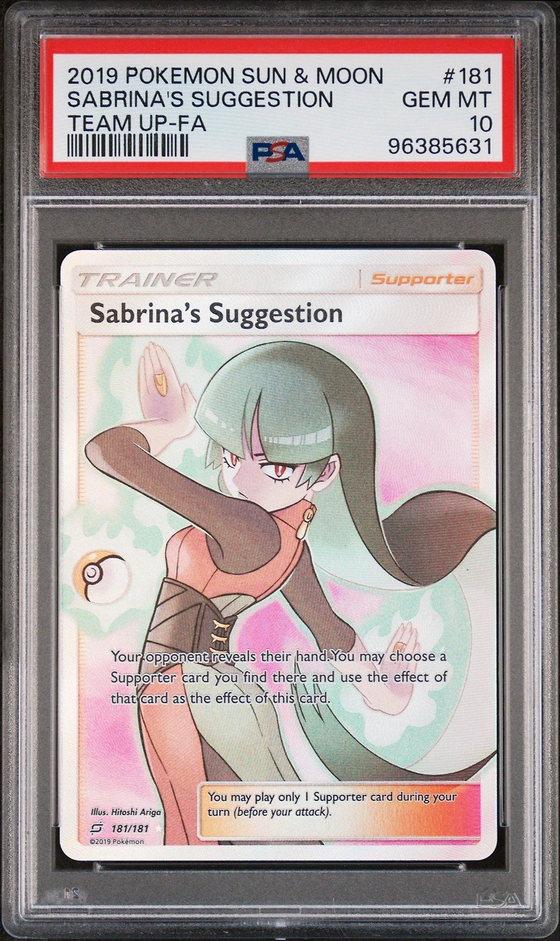 2019 Pokemon Sun & Moon Team Up 181 Full Art/sabrina's Suggestion PSA 10
