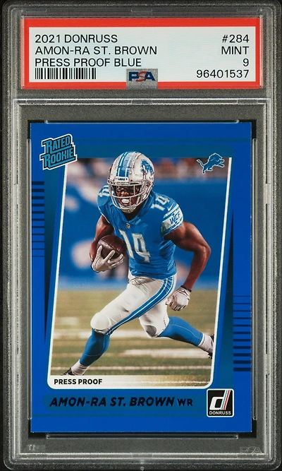 2021 Panini Donruss 284 Amon-ra St. Brown Press Proof Blue PSA 9