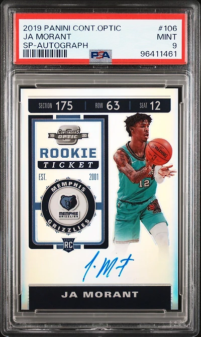 2019 Panini Contenders Optic 106 Ja Morant Sp-autograph PSA 9
