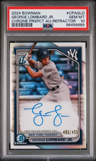 2024 Bowman Chrome Prospect Autographs Cpaglo George Lombard Jr. Refractor PSA 10