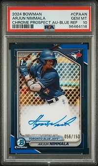 2024 Bowman Chrome Prospect Autographs Cpaan Arjun Nimmala Blue Refractor PSA 10